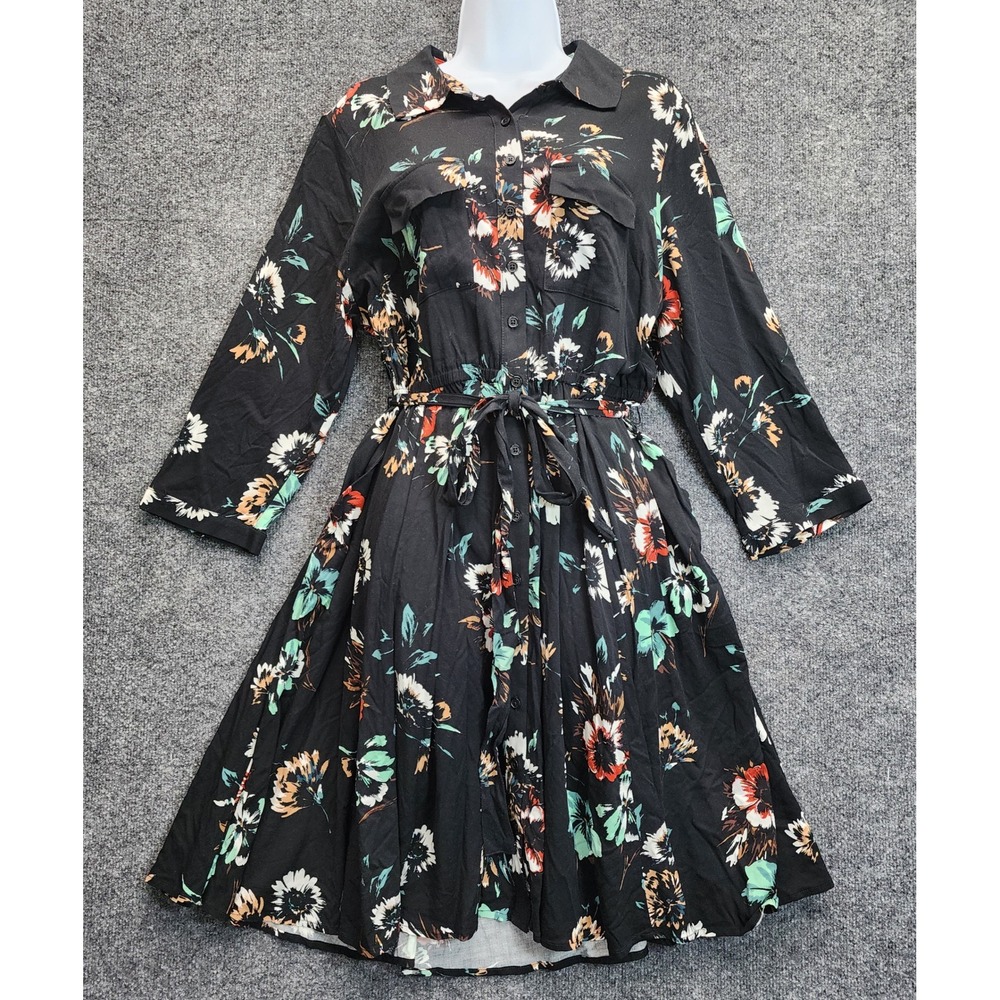 Torrid Women Plus Floral Button Front Belted Midi‎ Shirt Dress Boho Size 1
